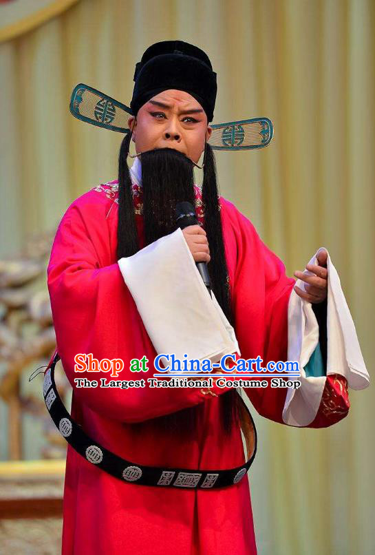 Sun An Dong Ben Chinese Peking Opera Official Sun An Apparels Costumes and Headpieces Beijing Opera Prefect Garment Magistrate Red Clothing
