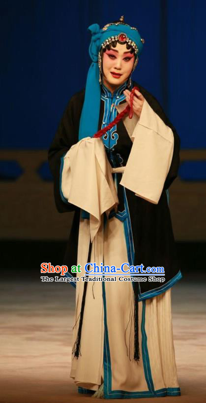 Chinese Beijing Opera Distress Maiden Garment Actress Costumes and Hair Accessories Traditional Peking Opera Wang Baochuan Dress Tsing Yi Apparels