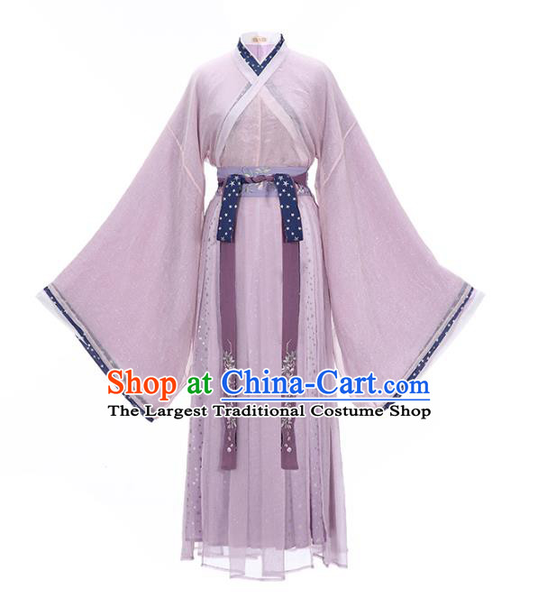 Chinese Traditional Jin Dynasty Noble Female Historical Costumes Embroidered Garment Ancient Goddess Purple Hanfu Dress for Women