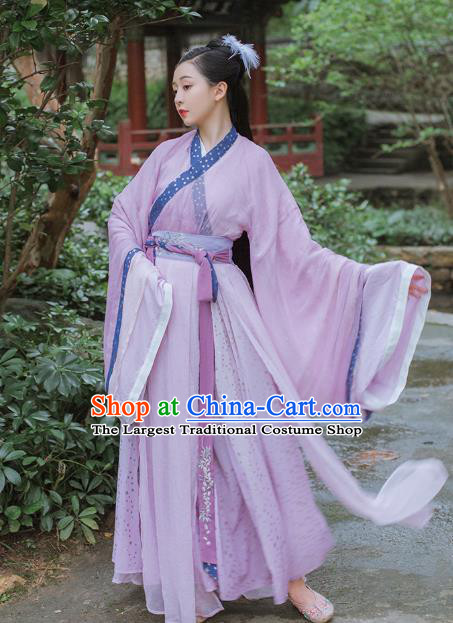 Chinese Traditional Jin Dynasty Noble Female Historical Costumes Embroidered Garment Ancient Goddess Purple Hanfu Dress for Women