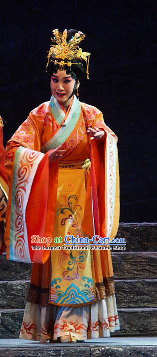 Chinese Beijing Opera Queen Garment Costumes and Hair Accessories King of Qi Tian Heng Traditional Peking Opera Hua Tan Dress Empress Apparels