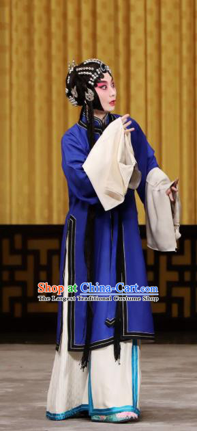 Chinese Beijing Opera Distress Maiden Garment Costumes and Hair Accessories Yi Peng Xue Traditional Peking Opera Actress Dress Tsing Yi Xue Yan Apparels