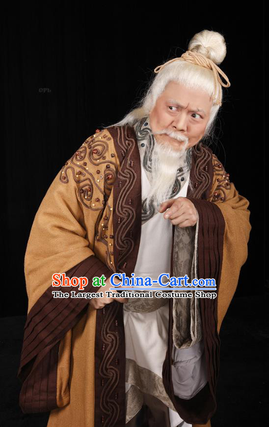 Yu Hai Kuang Chao Chinese Sichuan Opera Old Man Apparels Costumes and Headpieces Peking Opera Elderly Landlord Garment Clothing
