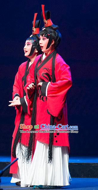 Chinese Sichuan Opera Maid Lady Costumes and Hair Accessories Hui Lan Ji Traditional Peking Opera Servant Girl Red Dress Apparels