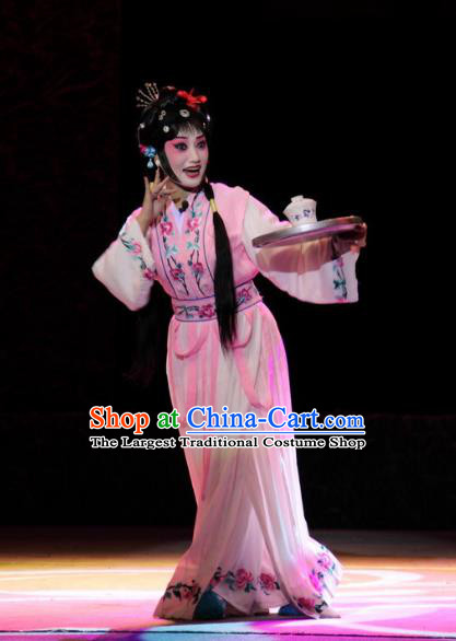 Chinese Sichuan Opera Xiaodan Costumes and Hair Accessories Traditional Peking Opera Young Lady Pink Dress Servant Girl Yan Yan Apparels