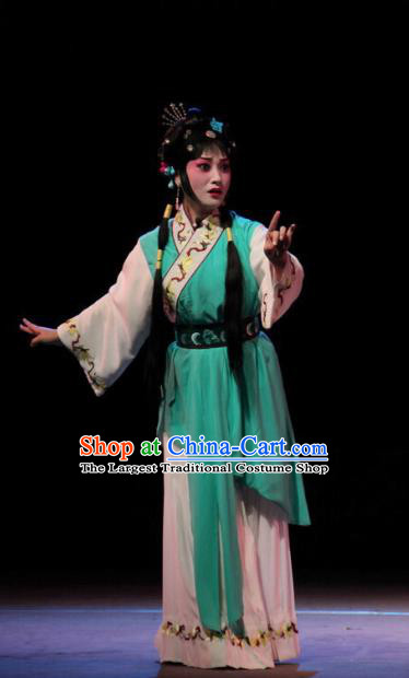 Chinese Sichuan Opera Xiaodan Garment Servant Girl Yan Yan Costumes and Hair Accessories Traditional Peking Opera Young Lady Green Dress Apparels