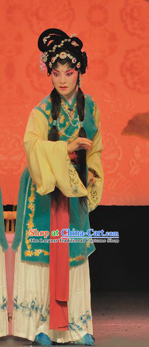 Chinese Sichuan Opera Servant Girl The Legend of White Snake Garment Costumes and Hair Accessories Traditional Peking Opera Xiaodan Dress Young Lady Apparels