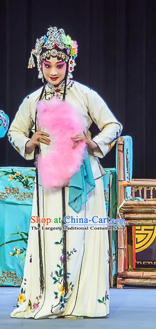 Chinese Sichuan Opera Diva The Legend of White Snake Bai Suzhen Garment Costumes and Hair Accessories Traditional Peking Opera Young Female Dress Actress Apparels