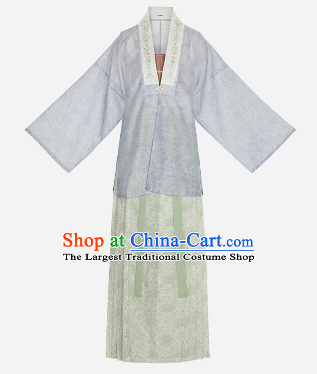 Chinese Ancient Civilian Woman Garment Hanfu Dress Traditional Ming Dynasty Village Girl Historical Costumes Complete Set