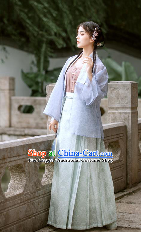 Chinese Ancient Civilian Woman Garment Hanfu Dress Traditional Ming Dynasty Village Girl Historical Costumes Complete Set