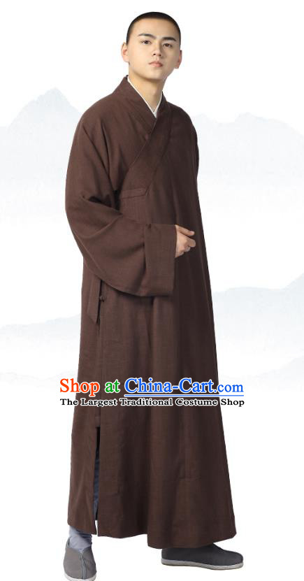 Chinese Traditional Frock Costume Buddhism Clothing Garment Brown Monk Robe for Men