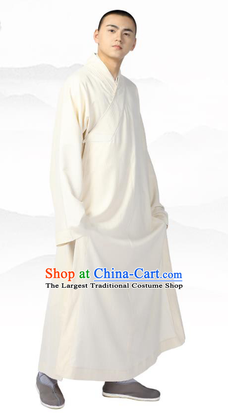 Chinese Traditional Frock Costume Buddhism Clothing Garment Beige Monk Robe for Men