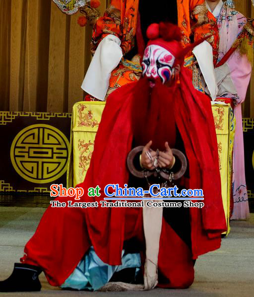 Jin Dian Shen La Chinese Sichuan Opera Martial Man Apparels Costumes and Headpieces Peking Opera Wusheng Garment Prisoner Clothing