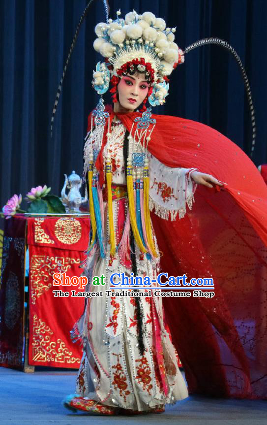Chinese Sichuan Opera Actress Xia Gu Garment Costumes and Hair Accessories Traditional Peking Opera Bi Bo Hong Lian Hua Tan Dress Princess Apparels