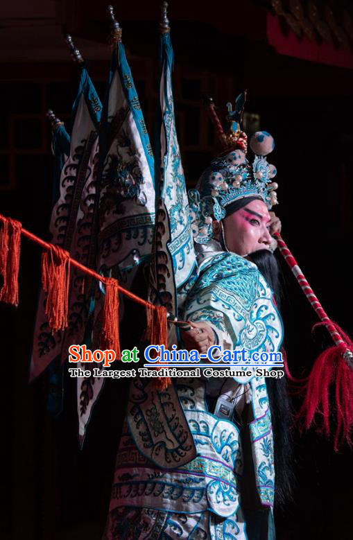 Yu Chan Temple Chinese Sichuan Opera General Wu Yuan Kao Apparels Costumes and Headpieces Peking Opera Martial Male Armor Garment Clothing with Flags
