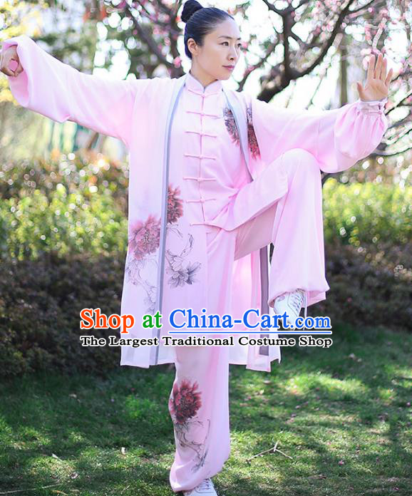 Professional Tai Chi Competition Pink Costume Tai Ji Embroidered Outfits Top Grade Martial Arts Training Uniform Clothing for Women