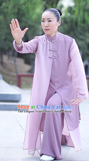 Professional Tai Chi Competition Costume Tai Ji Training Outfits Clothing Top Grade Martial Arts Lilac Uniform for Women