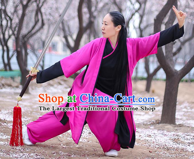 Chinese Traditional Tai Chi Competition Costume Professional Martial Arts Training Outfits Top Grade Tai Ji Performance Rosy Uniform for Women