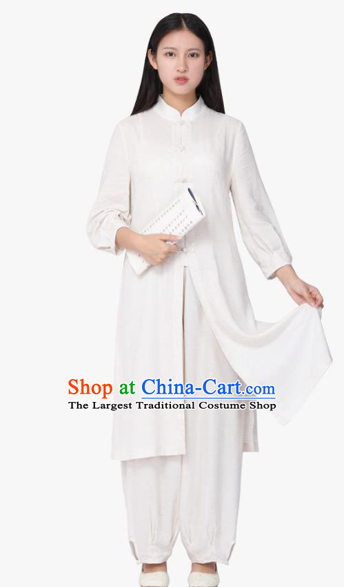 Chinese Traditional Meditation Costume Top Grade Tai Ji Uniforms Professional Tang Suit White Zen Outfits for Women