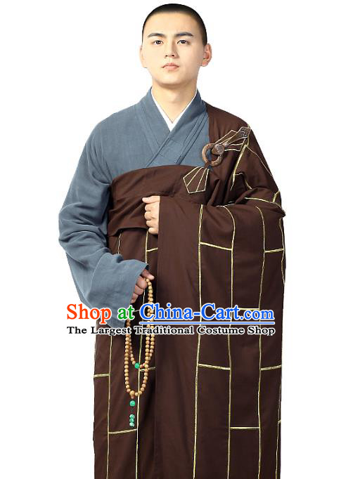 Chinese Traditional Monk Brown Kasaya Costume Bonze Cassock Garment Buddhism Dharma Assembly Clothing for Men