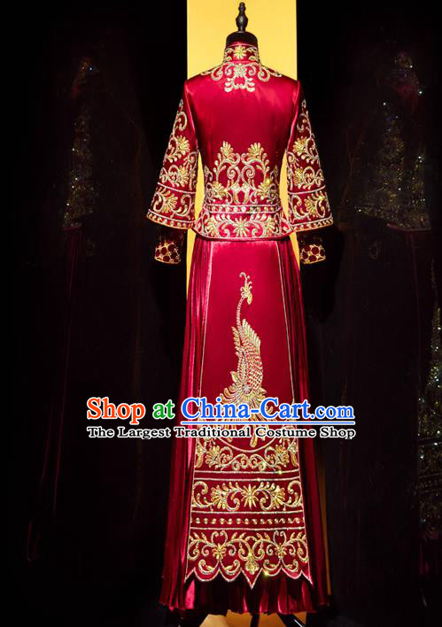 Top Grade Chinese Ancient Bride Xiuhe Suit Toast Red Dress Traditional Wedding Embroidered Phoenix Costumes for Women