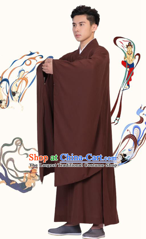 Chinese Traditional Monk Brown Robe Costume Lay Buddhist Clothing Meditation Garment for Men