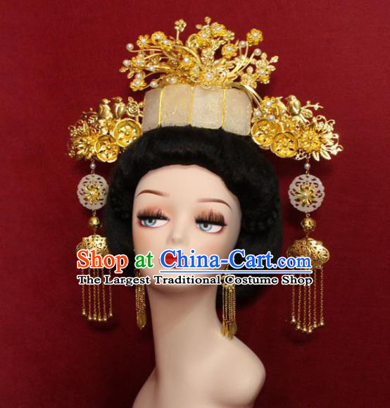 Traditional Handmade Chinese Ancient Queen Hair Accessories Jade Phoenix Coronet Hair Jewelery Hair Fascinators for Women