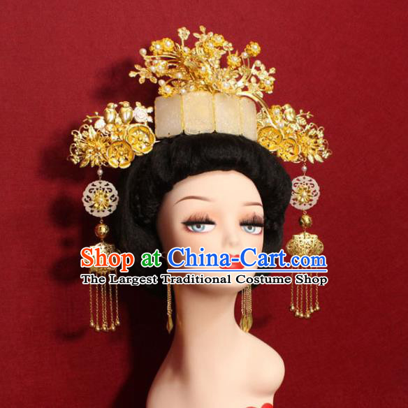 Traditional Handmade Chinese Ancient Queen Hair Accessories Jade Phoenix Coronet Hair Jewelery Hair Fascinators for Women