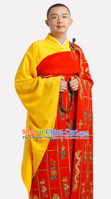 Chinese Traditional Monk Thousand Flowers Kasaya Costume Meditation Vestment Garment Buddhist Red Cassock for Men