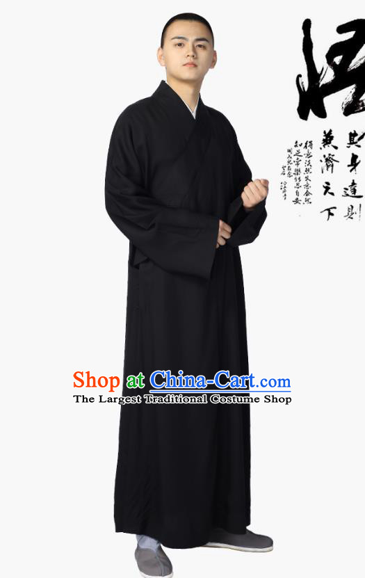 Chinese Traditional Buddhist Bonze Costume Meditation Garment Monk Black Robe Frock for Men