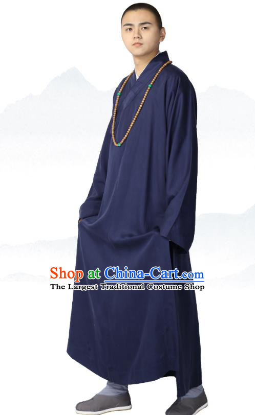 Chinese Traditional Buddhist Bonze Costume Meditation Garment Monk Navy Robe Frock for Men