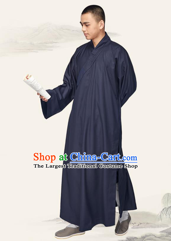 Chinese Traditional Buddhist Bonze Costume Meditation Garment Monk Purplish Blue Robe Frock for Men