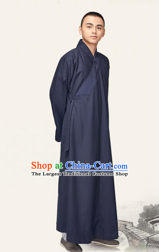 Chinese Traditional Buddhist Bonze Costume Meditation Garment Monk Purplish Blue Robe Frock for Men