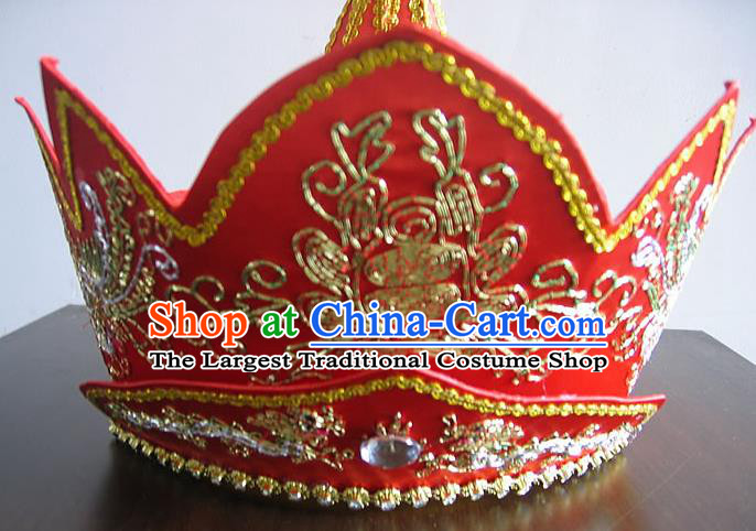 Chinese Traditional Buddhist Hair Accessories Top Grade Monk Embroidered Red Hat Mitre Vairocana Headwear