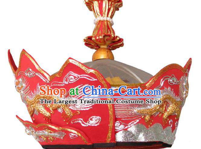 Chinese Traditional Buddhist Hair Accessories Mitre Vairocana Headwear Top Grade Monk Embroidered Dragons Red Hat