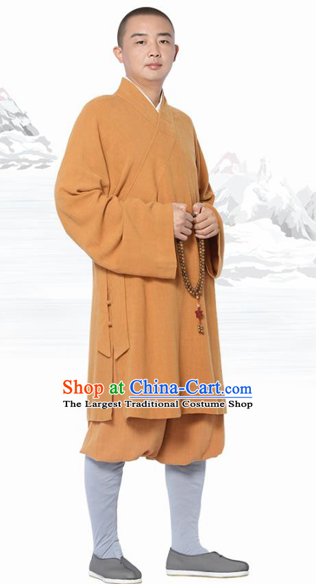Chinese Traditional Monk Orange Short Gown and Pants Meditation Garment Buddhist Costume for Men