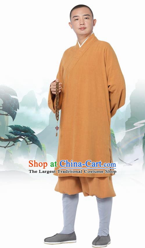 Chinese Traditional Monk Orange Short Gown and Pants Meditation Garment Buddhist Costume for Men