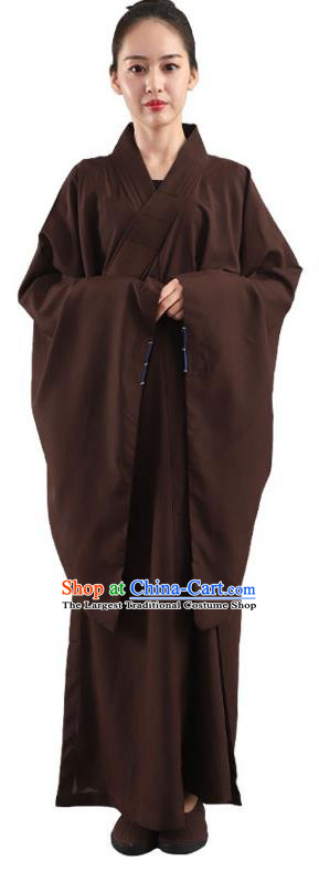 Chinese Traditional Lay Buddhist Brown Robe Costume Meditation Garment Dharma Assembly Frock for Women