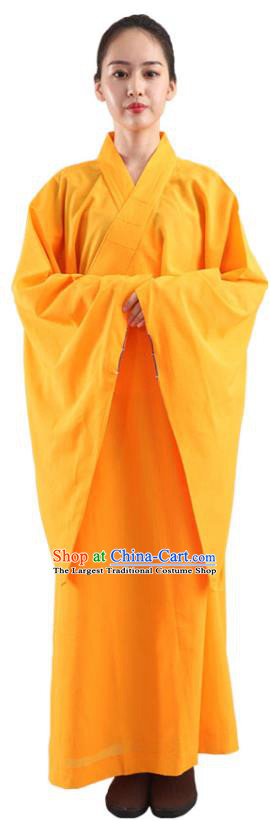 Chinese Traditional Lay Buddhist Yellow Robe Costume Meditation Garment Dharma Assembly Frock for Women