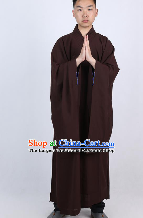 Chinese Traditional Buddhist Monk Brown Robe Costume Meditation Garment Dharma Assembly Bonze Frock Gown for Men