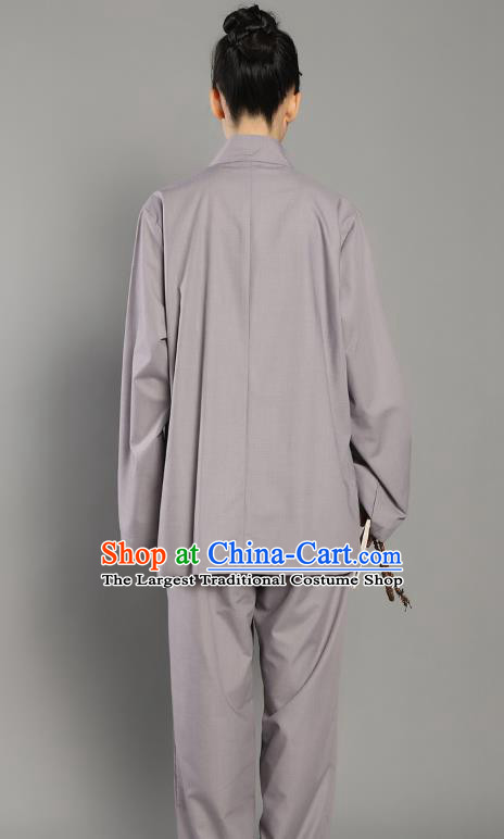 Chinese Lay Buddhist Dress Costume Traditional Meditation Garment Clothing Grey Blouse and Pants for Women