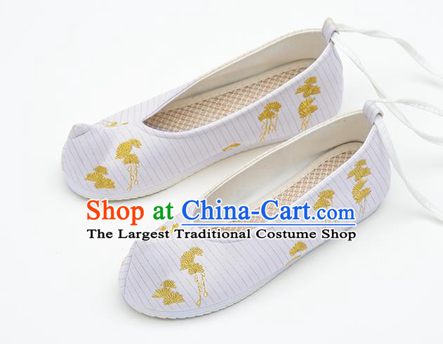 Chinese Handmade Light Grey Embroidered Shoes Traditional Ming Dynasty Female Bow Shoes Hanfu Shoes Ancient Princess Shoes