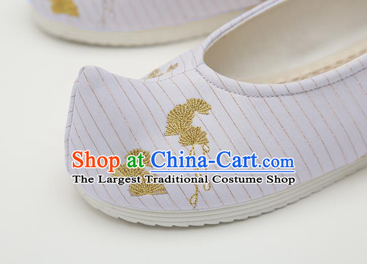 Chinese Handmade Light Grey Embroidered Shoes Traditional Ming Dynasty Female Bow Shoes Hanfu Shoes Ancient Princess Shoes