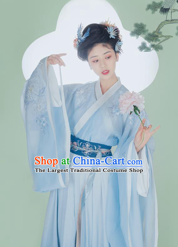 Chinese Ancient Jin Dynasty Imperial Consort Blue Hanfu Dress Traditional Court Female Historical Costumes Garment for Women