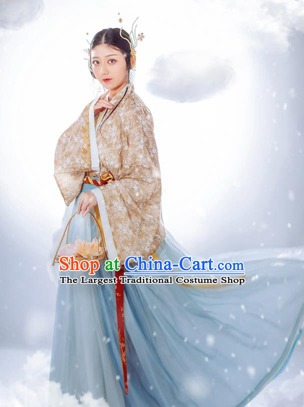 Chinese Ancient Flower Fairy Hanfu Dress Traditional Garment Jin Dynasty Court Lady Historical Costumes Complete Set for Women