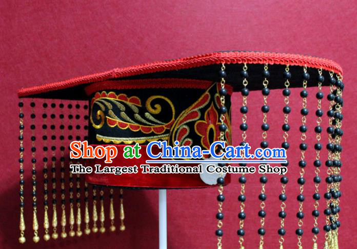Traditional Chinese Ancient Emperor Tassel Hat Handmade Han Dynasty Monarch Hair Accessories Royal Crown for Men