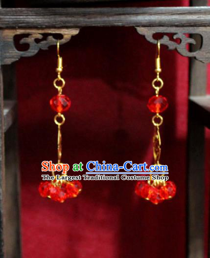 Traditional Chinese Ancient Princess Red Beads Earrings Handmade Jewelry Accessories Tassel Eardrop for Women