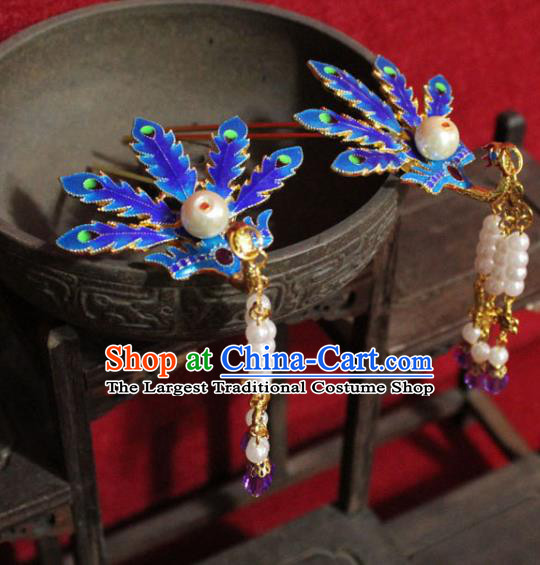 Traditional Chinese Handmade Cloisonne Phoenix Tassel Hair Clip Ancient Queen Hairpin Hair Accessories for Women