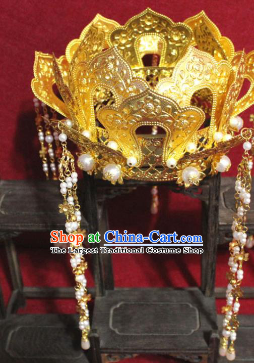 Traditional Chinese Handmade Buddhist Statues Golden Hair Crown Tassel Hair Accessories