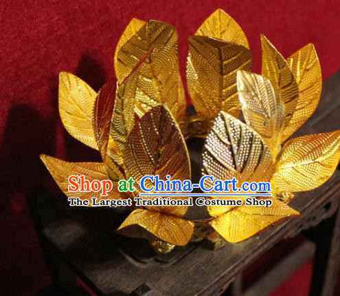 Traditional Chinese Handmade Golden Leaf Hair Crown Buddhist Statues Hair Accessories Headwear
